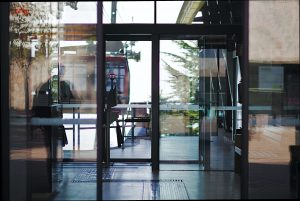 Closed glass doors